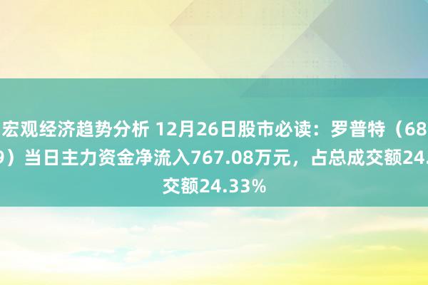 宏观经济趋势分析 12月26日股市必读：罗普特（688619）当日主力资金净流入767.08万元，占总成交额24.33%