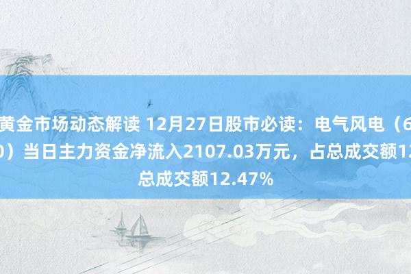 黄金市场动态解读 12月27日股市必读：电气风电（688660）当日主力资金净流入2107.03万元，占总成交额12.47%