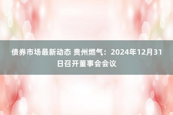 债券市场最新动态 贵州燃气：2024年12月31日召开董事会会议