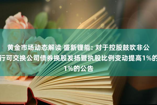 黄金市场动态解读 盛新锂能: 对于控股鼓吹非公缔造行可交换公司债券换股发扬暨执股比例变动提高1%的公告