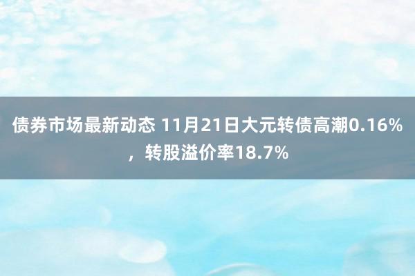 债券市场最新动态 11月21日大元转债高潮0.16%，转股溢价率18.7%