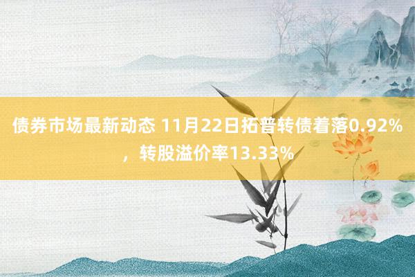 债券市场最新动态 11月22日拓普转债着落0.92%，转股溢价率13.33%