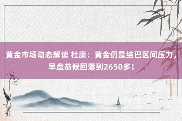 黄金市场动态解读 杜康：黄金仍是结巴区间压力，早盘恭候回落到2650多！