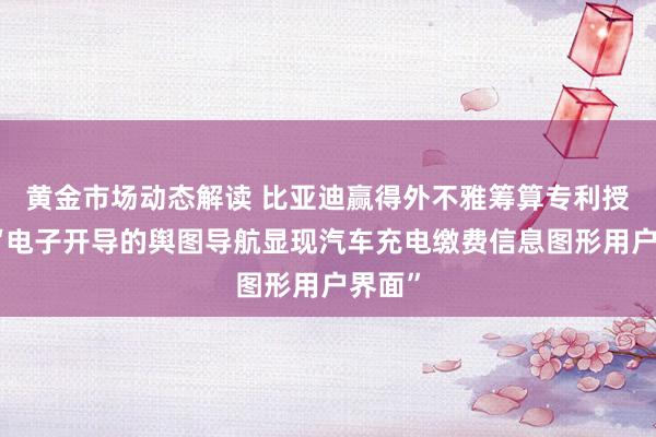 黄金市场动态解读 比亚迪赢得外不雅筹算专利授权：“电子开导的舆图导航显现汽车充电缴费信息图形用户界面”