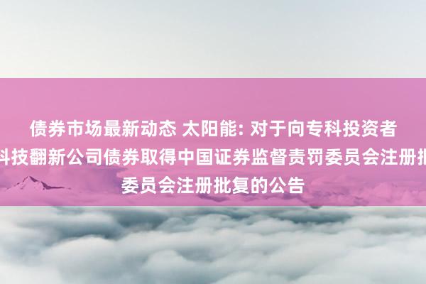 债券市场最新动态 太阳能: 对于向专科投资者公开导行科技翻新公司债券取得中国证券监督责罚委员会注册批复的公告