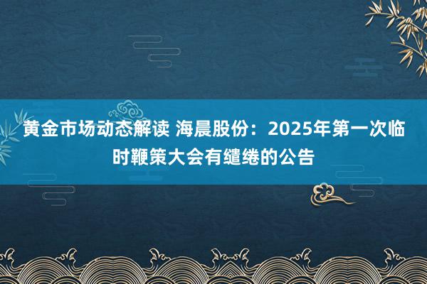 黄金市场动态解读 海晨股份：2025年第一次临时鞭策大会有缱绻的公告