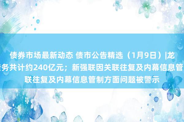 债券市场最新动态 债市公告精选（1月9日）|龙光控股未能璧还债务共计约240亿元；新强联因关联往复及内幕信息管制方面问题被警示